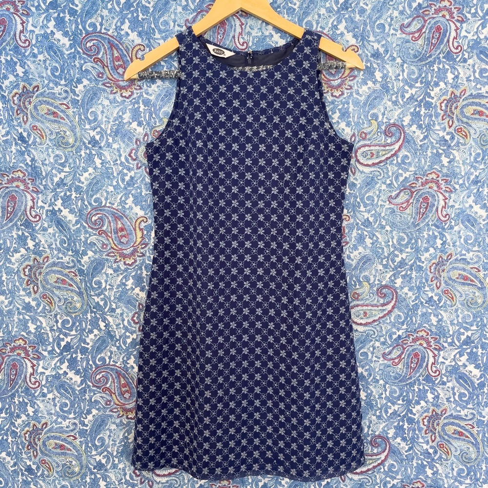 90s Vintage Embroidered Chiffon Sleeveless Mini Dress